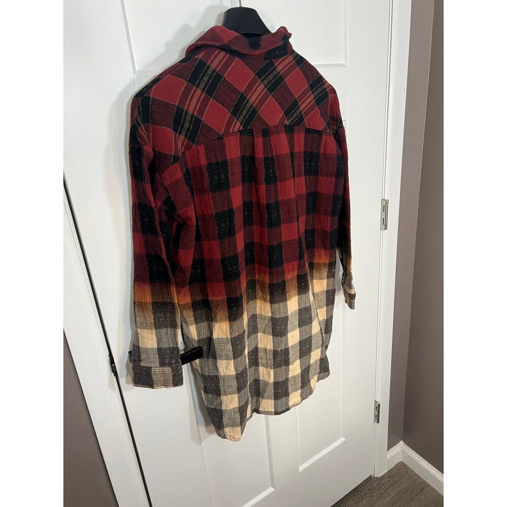 POL Bohemian Inspired Plaid Ombré Button Down Size Women M Medium‎ Oversized Fit - Picture 6 of 9